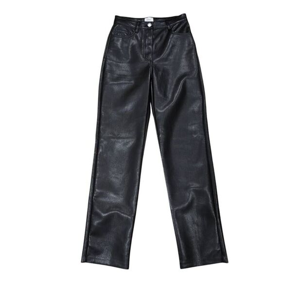 Aritzia Wilfred Melina Pants Womens 0 Black Faux Leather 100% Polyurethane Zip F - Picture 2 of 8